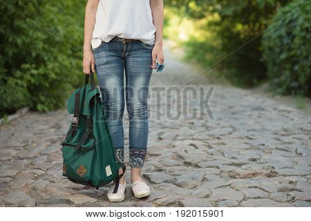 Girl Have Trip To European Old City