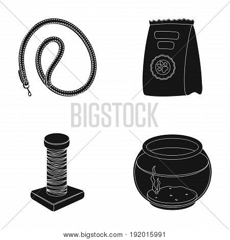 Leash, feed and other zoo store products.Pet shop set collection icons in black style vector symbol stock illustration web.