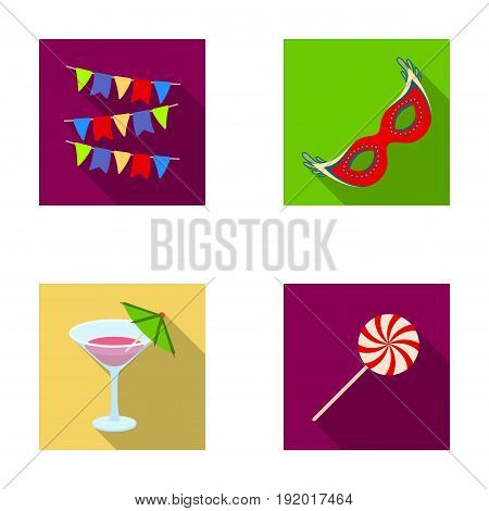 Garlands, cocktail and other accessories at the party.Party and partits set collection icons in flat style vector symbol stock illustration .