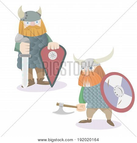 Two viking warriors characters vector flat style illustration