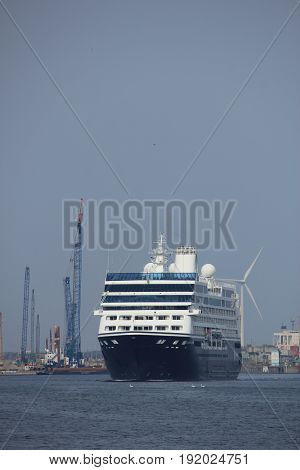 Velsen The Netherlands - June 20th 2017: Azamara Journey - Azamara Club Cruises on North Sea Channel towards Amsterdam Cruise terminal