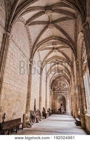 SEGOVIA SPAIN JUNE - 3 2017: Interior of Cathedral of Our Lady of Assumption Cloister Located on the south side of the cathedral is the work of Juan Guas take in Segovia Spain