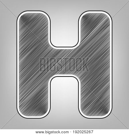 Letter H sign design template element. Vector. Pencil sketch imitation. Dark gray scribble icon with dark gray outer contour at gray background.