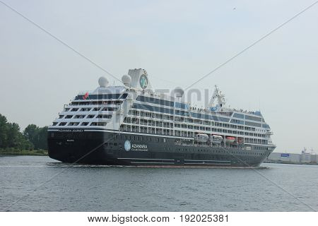 Velsen The Netherlands - June 20th 2017: Azamara Journey - Azamara Club Cruises on North Sea Channel towards Amsterdam Cruise terminal