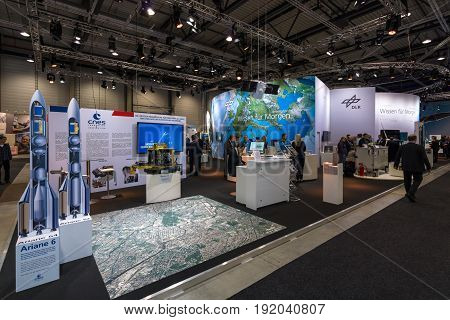 BERLIN GERMANY - JUNE 01 2016: The stand of German Aerospace Center (DLR). Exhibition ILA Berlin Air Show 2016.