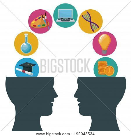 color background human head with communication and bubbles icon knowledge vector illustration