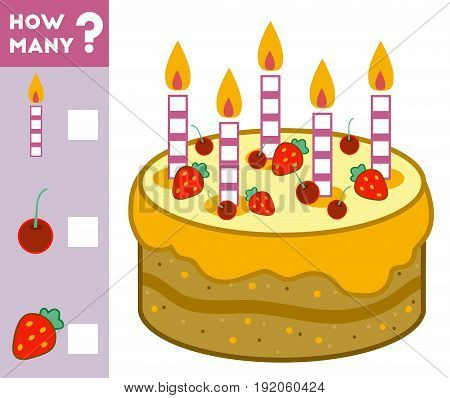 Counting Game For Children. Count How Many Cake Ingredients And Write The Result!