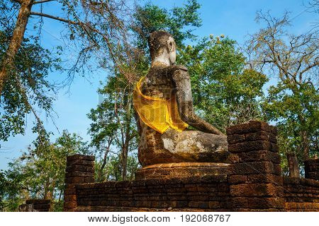 Sukhothai, Thailand - January 17 2017: Wat Khao Phanom Phloeng Temple At Si Satchanalai Historical P