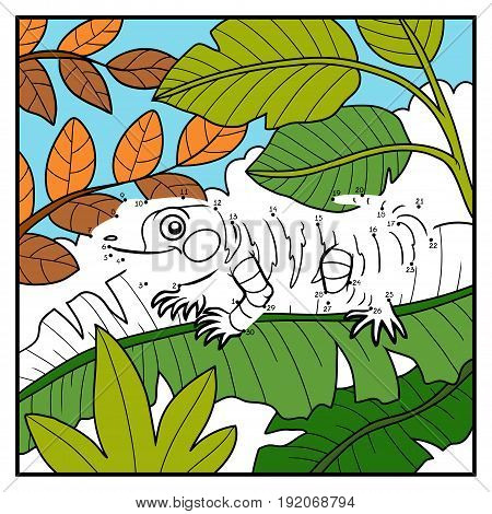 Numbers game, education dot to dot game for children, Xenosaurus and background