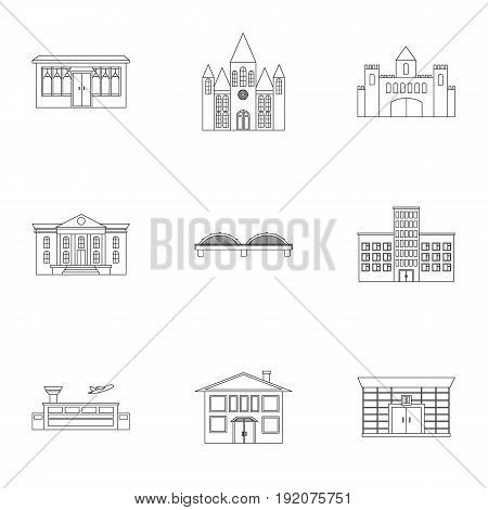 Building set icons in outline style. Big collection of building vector symbol stock