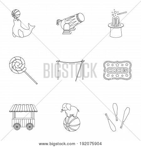 Circus set icons in outline style. Big collection of circus vector symbol stock