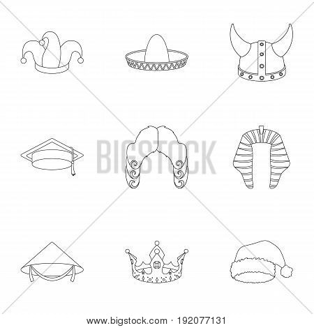 Hats set icons in outline style. Big collection of hats vector symbol stock