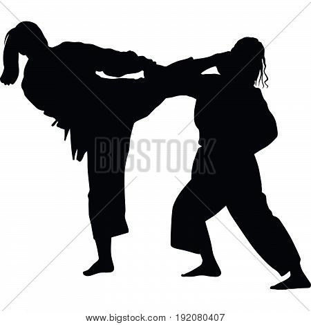 woman practice judo martial art silhouette vector
