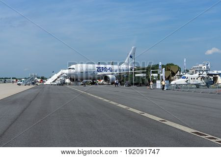 BERLIN GERMANY - JUNE 03 2016: The aircraft to simulate the effects zero gravity Airbus A310 ZERO-G. Exhibition ILA Berlin Air Show 2016