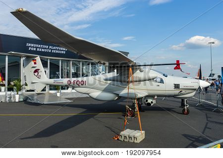 BERLIN GERMANY - JUNE 03 2016: The German reconnaissance aircraft Stemme Q01-100 (prototype). Exhibition ILA Berlin Air Show 2016