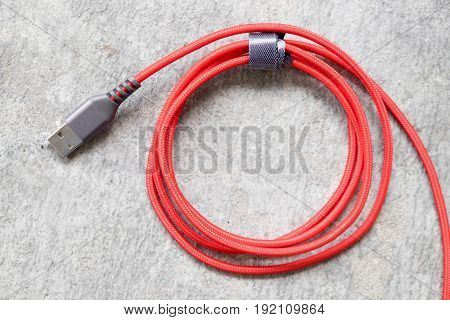 Red USB cable connector for charger smartphone