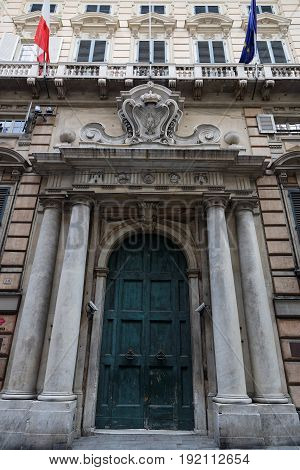 Genoa, Italy, June 5, 2017 : Palazzo Reale Facade On Via Balbi In City Center. Genoa Is The Capital