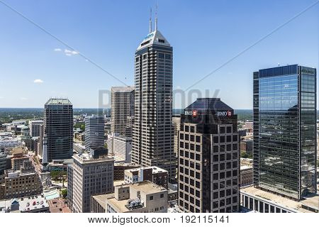 Indianapolis - Circa June 2017: Indianapolis Downtown Skyline on a Sunny Day including the Salesforce, BMO Harris, Regions Bank, and KeyBank towers II