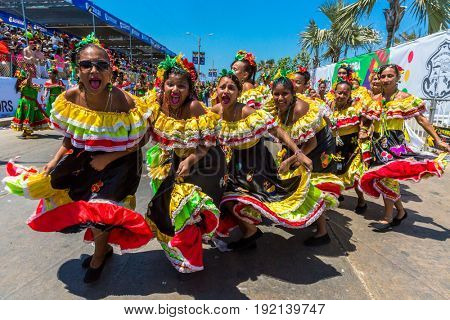 Barranquilla , Colombia  - February 26, 2017 : people participating at the parade of the carnival festival of  Barranquilla Atlantico Colombia