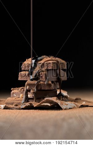Chocolate with syrup on table