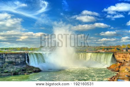 Horseshoe or Canadian Falls at Niagara Falls on the Canada-US border
