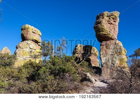 Rock Formation with Lichen and Blue Sky