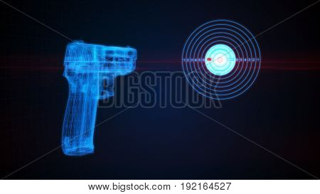 3D Illustration Of A Pistol Shooting At A Target