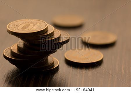 ruble coins. ruble money. ruble currency.Coins stacked on each other in different positions. Money concept.