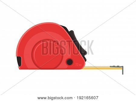 Self-retracting tape measure. Red ruler. flat icon
