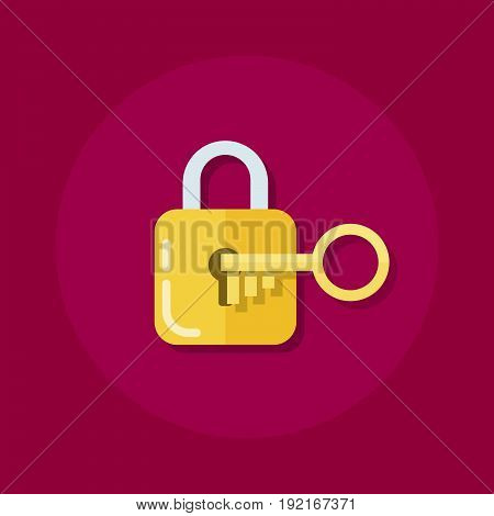 Identity or logon icon. Padlock with a key in a flat style. The process of opening the lock. Flat vector illustration