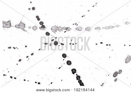 Abstract black ink splash. Ink blots. Elements of design. Water-soluble mascara on a white sheet of paper.