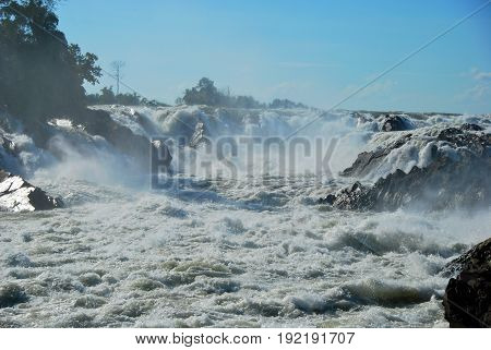 The powerful Khone Phapheng Waterfalls near Don Det 4000 Islands Laos
