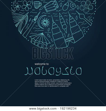 Hand Drawn Symbols Of Malaysia. Vector Illustration.