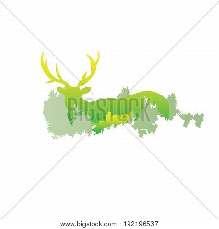 silhouette of a deer Inside the pine forest bright colors /animal / park / vector illustration on white background. logo symbol