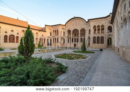 KASHAN IRAN - OCTOBER 20 2016 : Courtyard of the Tabatabaei House a historic house in Kashan Iran. It was built in early 1880s for the affluent Tabatabaei family.