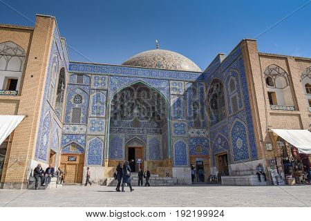 ISFAHAN IRAN - OCTOBER 22 2016 : Sheikh Lotfollah Mosque in Naqsh-e Jahan Square (Imam Square) one of the UNESCO world heritage sites in Isfahan (Esfahan) Iran