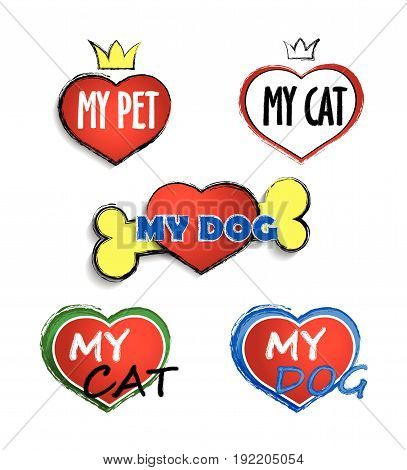 I Love My Dog I Love My pet I Love My Cat - set icons