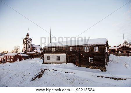 A Beautiful Morning Panorama Of A Small Norwegian Town Roros