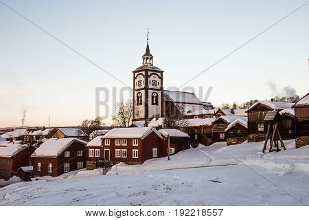 A Beautiful Morning Panorama Of A Small Norwegian Town Roros