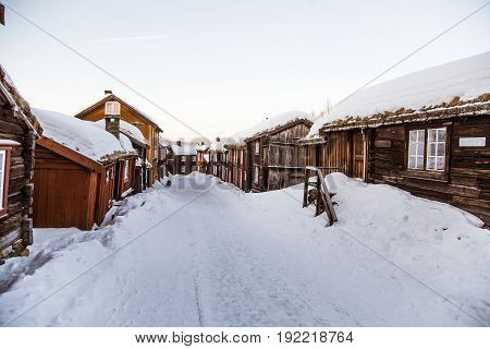 A Beautiful Historic Street Of A Small Norwegian Town Roros