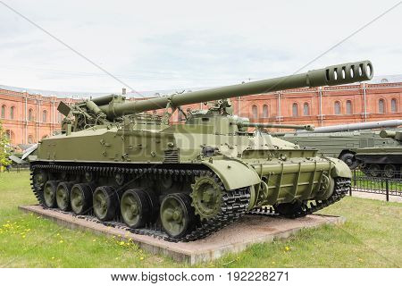 St. Petersburg Russia - 28 May, Self-propelled gun Hyacinth-C, 28 May, 2017.
Military History Museum of combat equipment in St. Petersburg.