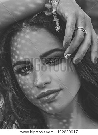 Beauty Summer Girl on the Beach in black and white