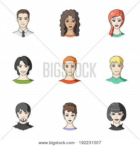 Set of different avatars girls and men. Avatar and face icon in set collection on cartoon style vector symbol stock web illustration.