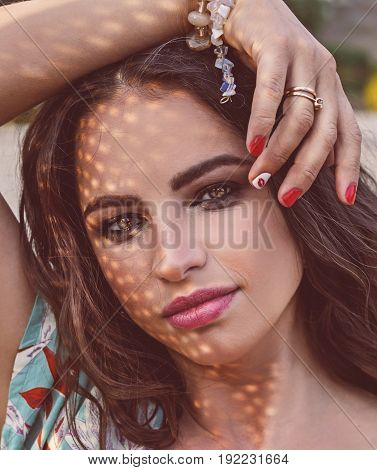 closeup of Beauty Summer Girl on the Beach