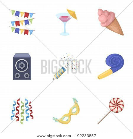 Garlands, cocktail and other accessories at the party.Party and partits set collection icons in cartoon style vector symbol stock illustration .