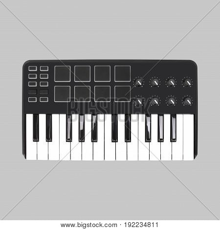 Musical instrument - Sloseup MIDI piano keyboard. It is isolated on a grey background