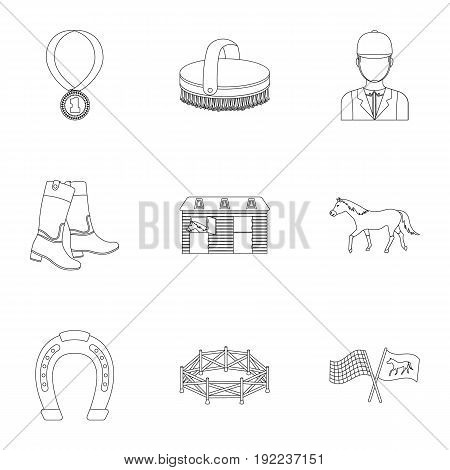 Races on horseback, hippodrome. Horse racing and equipping riders.Hippodrome and horse icon in set collection on outline style vector symbol stock web illustration.
