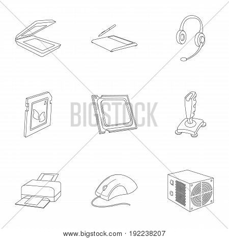 Computer accessories. Headphones, computer parts, accessories.Personal computer icon in set collection on outline style vector symbol stock web illustration.