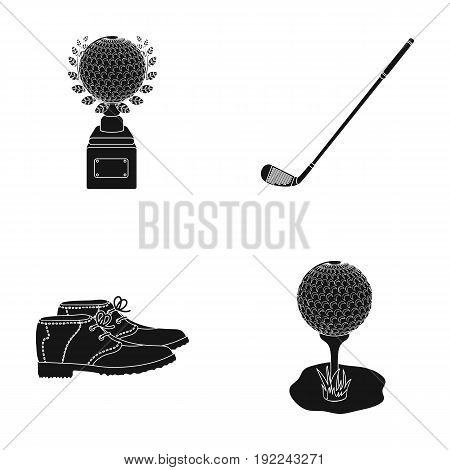 Cup, golf club, ball on the stand, golfer shoes.Golf club set collection icons in black style vector symbol stock illustration .