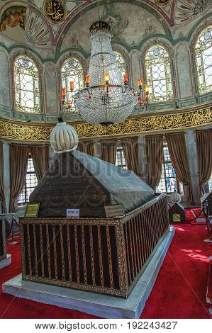 ISTANBUL TURKEY - APRIL 27 2017: Interior of the Sultan Abdulhamid I mausoleum or turbe located in the historical and touristic district of Istanbul in Turkey near Eminonu